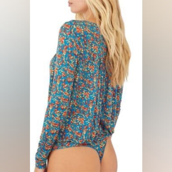 NWT Free People Kaya Print Cutout Bodysuit in Turquoise Combo Small - Picture 4 of 10